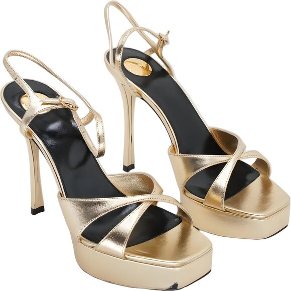 Saint Laurent Debbie Metallic Gold Platform Sandals 85mm Women's EU 39.5 - Picture 4 of 6